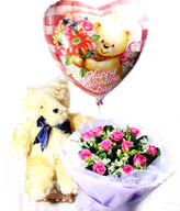 11 purple Son of Heaven roses. Bear. the balloon