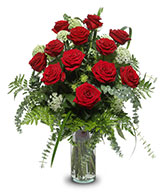 Wishing You Love: 12 red roses (Vase included)