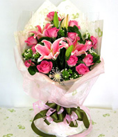 11 Peach roses with A class,3 Lilium