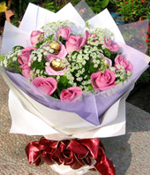 11 Purple roses with 3 chocolates